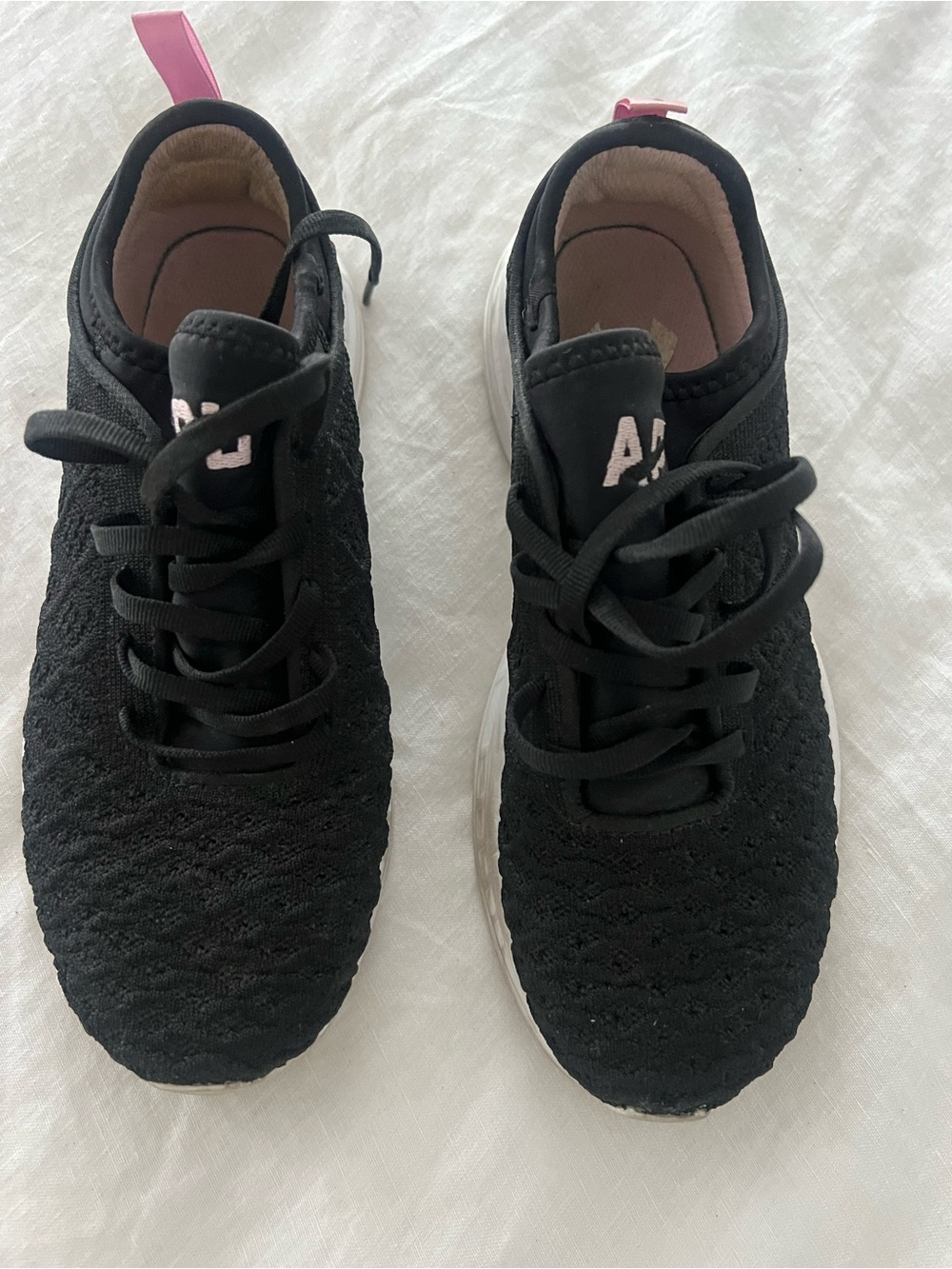 APL Women's Black Knit Sneakers with Pink Pull Tabs